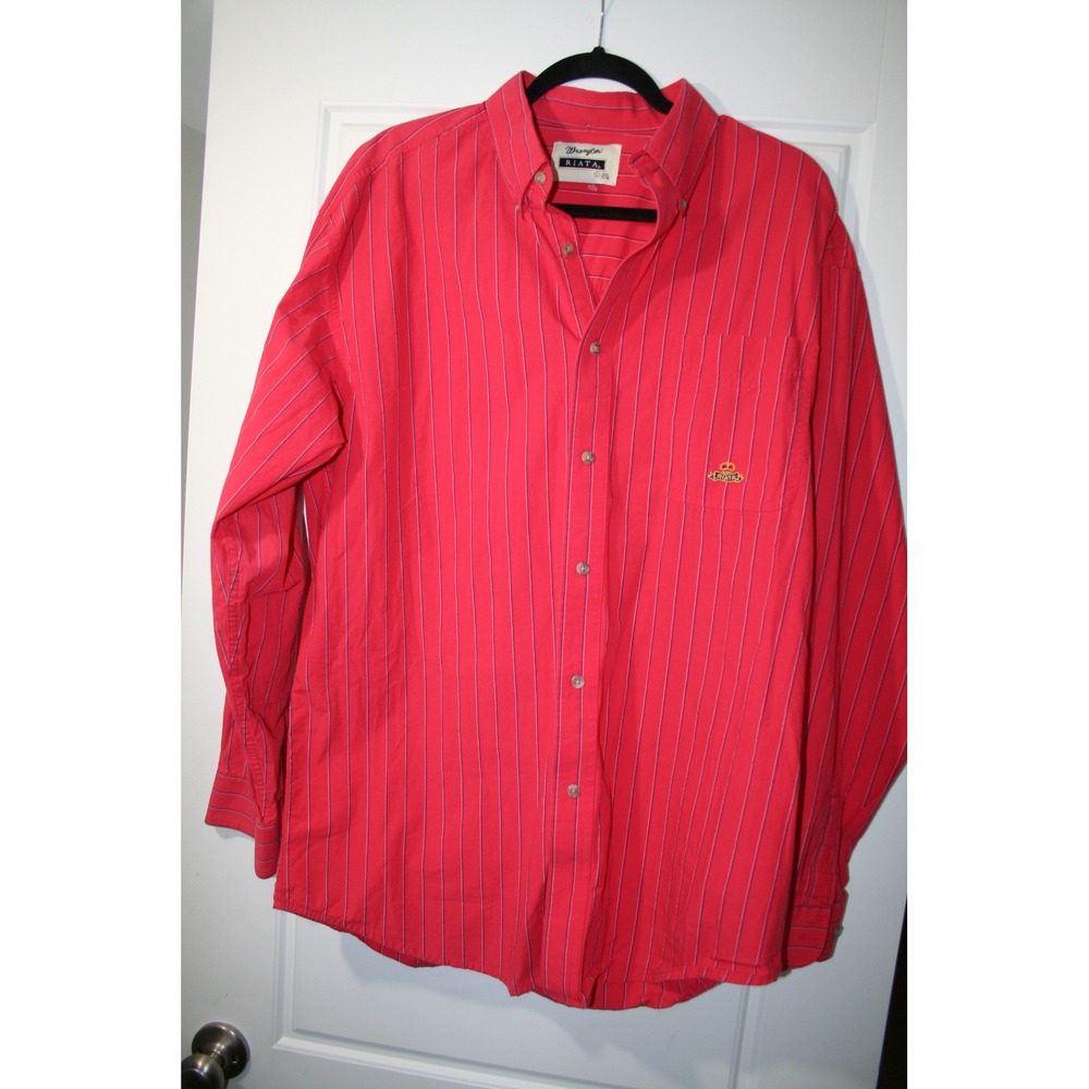 Wrangler Riata Mens Red Striped Button Down Western Shirt 16.5 35/36 Large